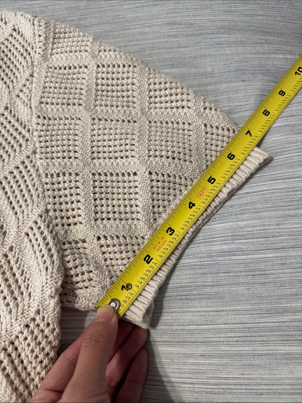Art of Rhetoric Cream Crochet Knit Shirt Mens Sz XL Open Stitch Diamond Polo - Picture 10 of 12